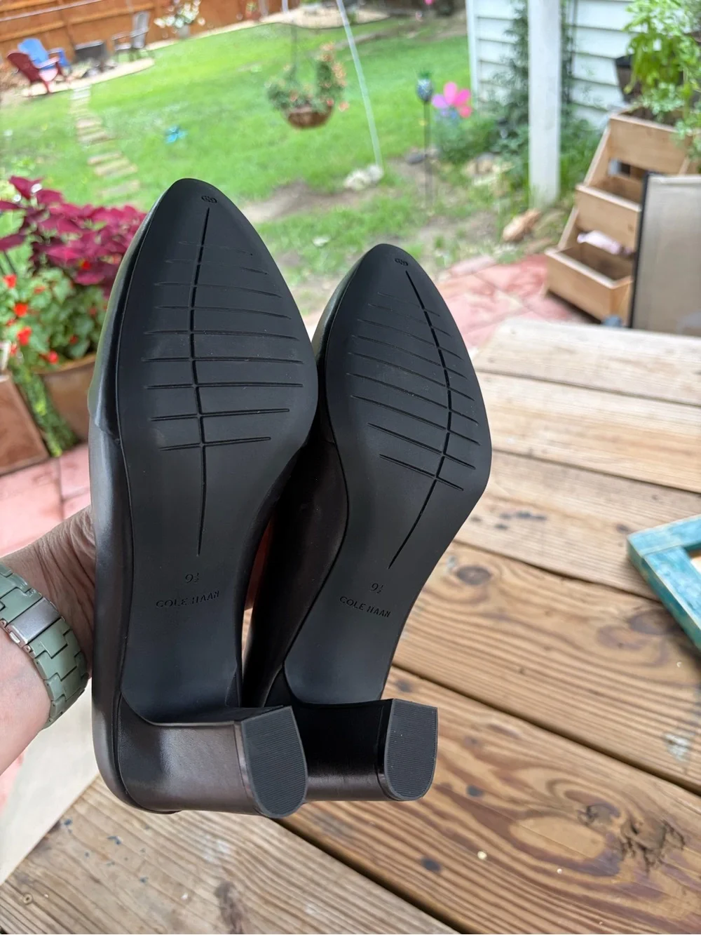 Cole Haan Black Leather Block Heel Pump